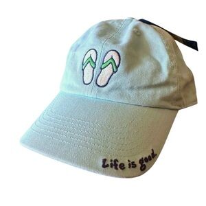 Life Is Good Women’s Flip Flops Chill Adjustable Cap Hat Blue embroidered NEW